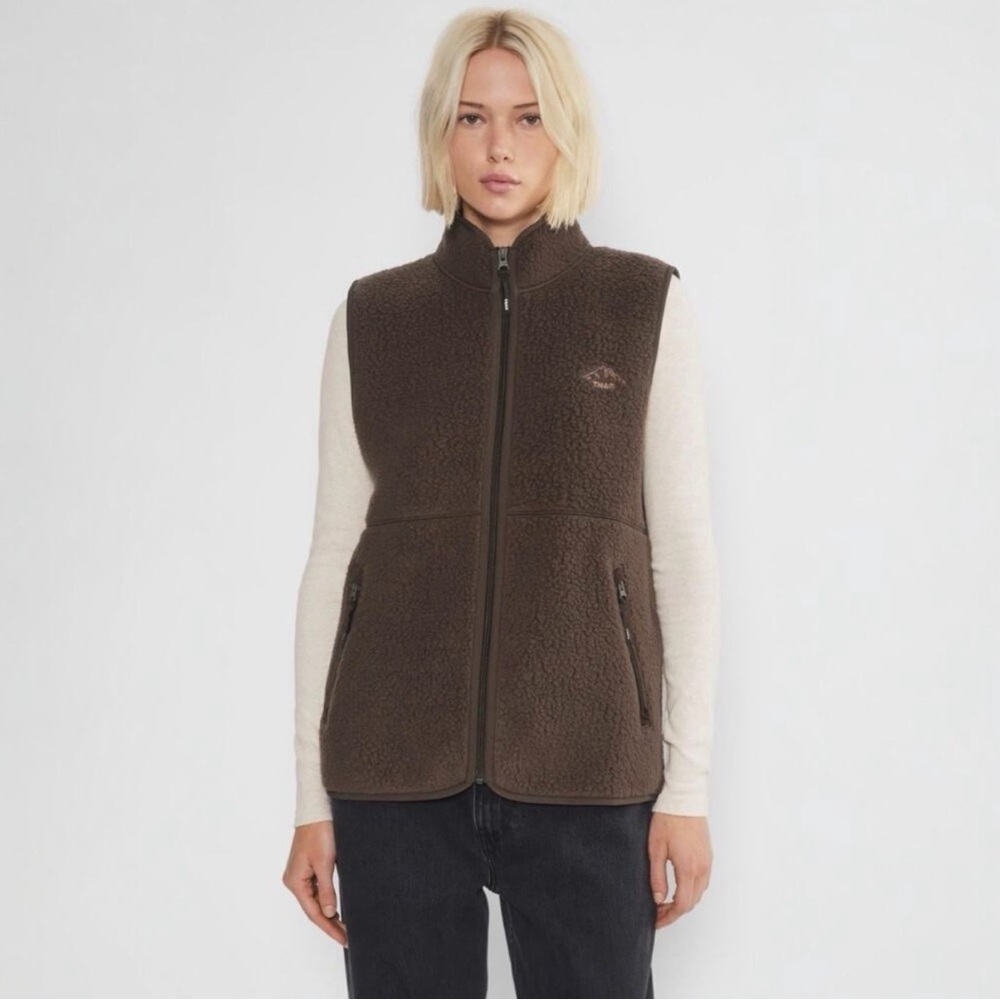 Aritzia TNA Polartec Thermal Pro Mockneck Fleece Vest Rich Mocha Brown NWT